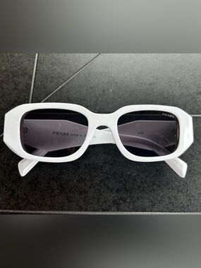 Prada Symbole White Frame Sunglasses with Dark Lenses